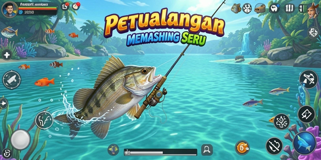 Screenshot gameplay 116X yang menunjukkan aksi memancing seru.