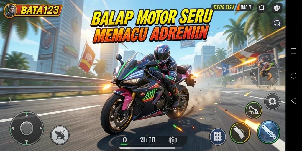 Tampilan gameplay BATA123 dengan balapan motor yang mendebarkan.