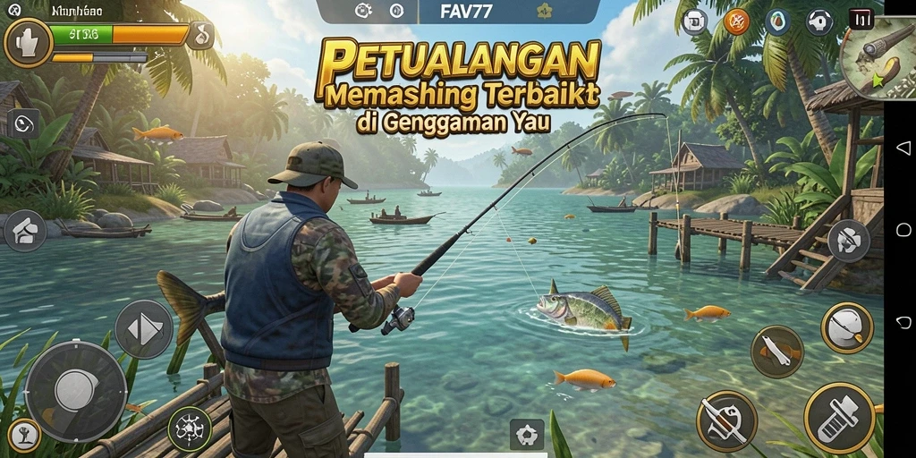 Screenshot gameplay FAV77 menampilkan momen menangkap ikan yang mendebarkan.