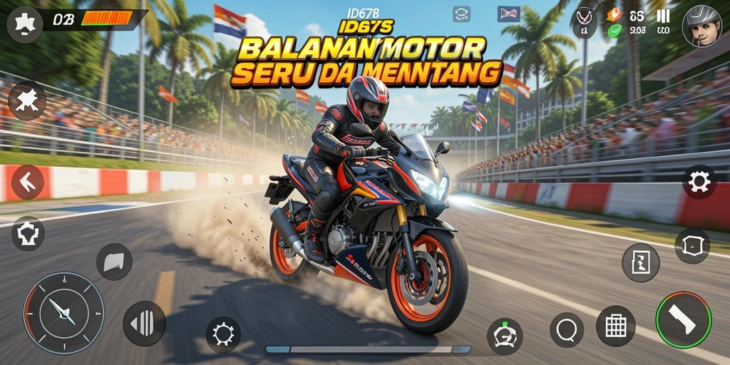 Tampilan gameplay seru dari ID678 dengan balapan motor yang intens.