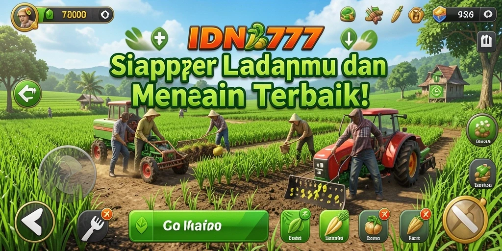Tampilan gameplay seru dalam game Farming IDN777 saat bertani.