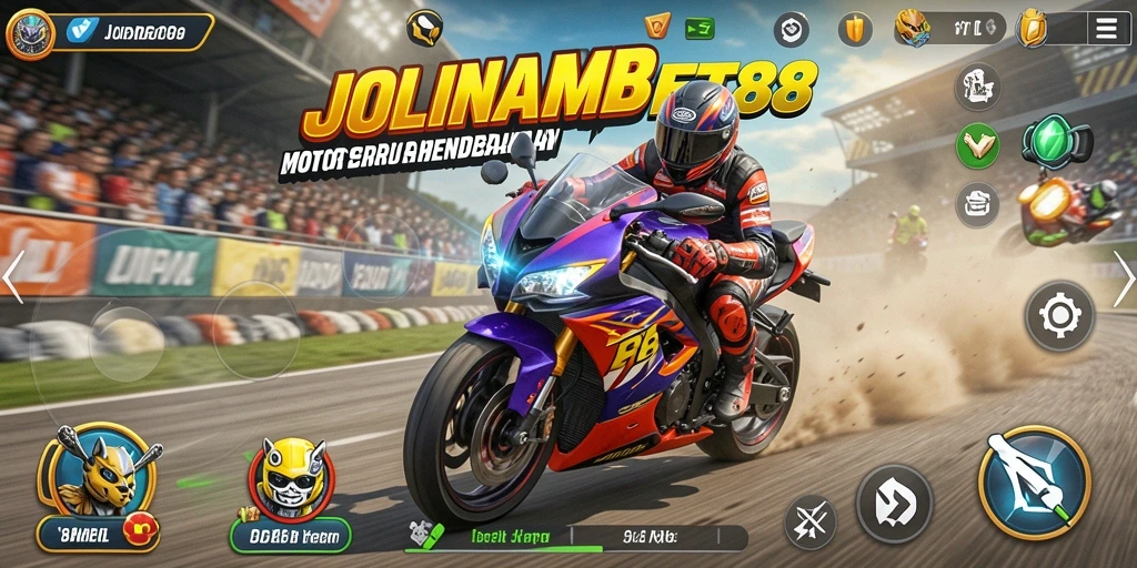 Screenshot utama <strong>JOINBET88</strong> menunjukkan aksi balapan yang mendebarkan.