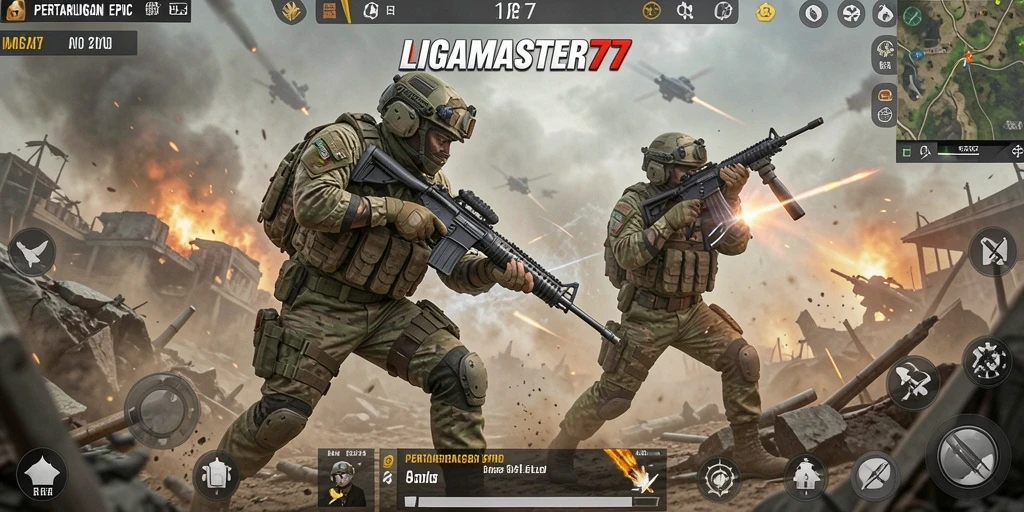 Tangkapan layar menunjukkan aksi intens dalam gameplay LIGAMASTER77.