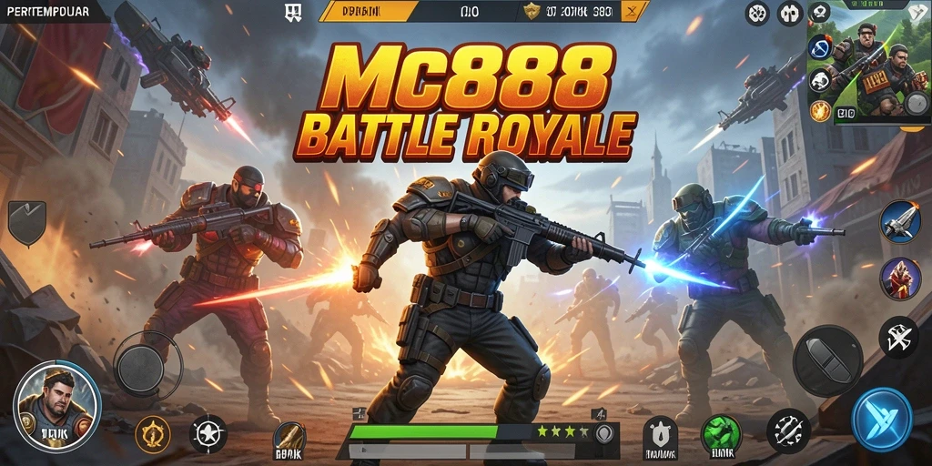 Screenshot dari gameplay seru yang menampilkan pertempuran Battle Royale di MC888.