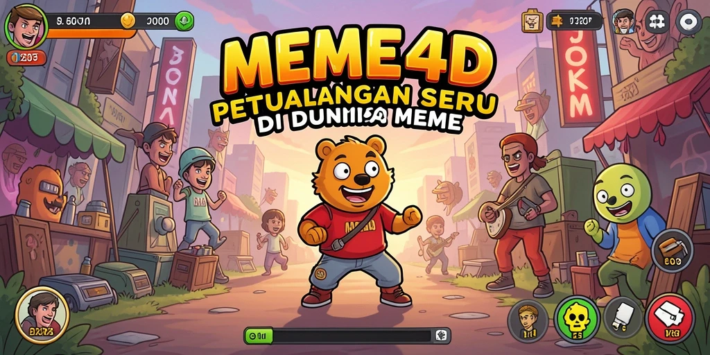 Tampilan gameplay seru di dunia meme yang penuh warna.