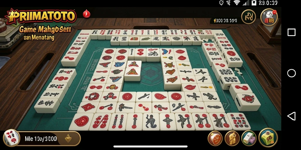 Tampilan gameplay seru dari PRIMATOTO yang menampilkan ubin Mahjong.