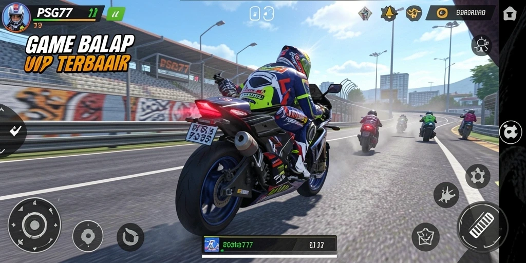 Tampilan gameplay PSG77 yang mendebarkan saat balap motor.