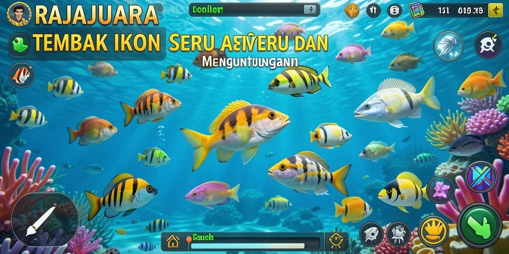 Tangkapan layar gameplay RAJAJUARA yang seru saat menembak ikan.