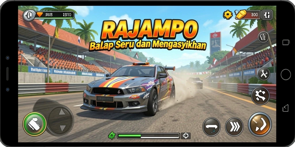 Gameplay RAJAMPO yang mendebarkan dan seru saat balapan.